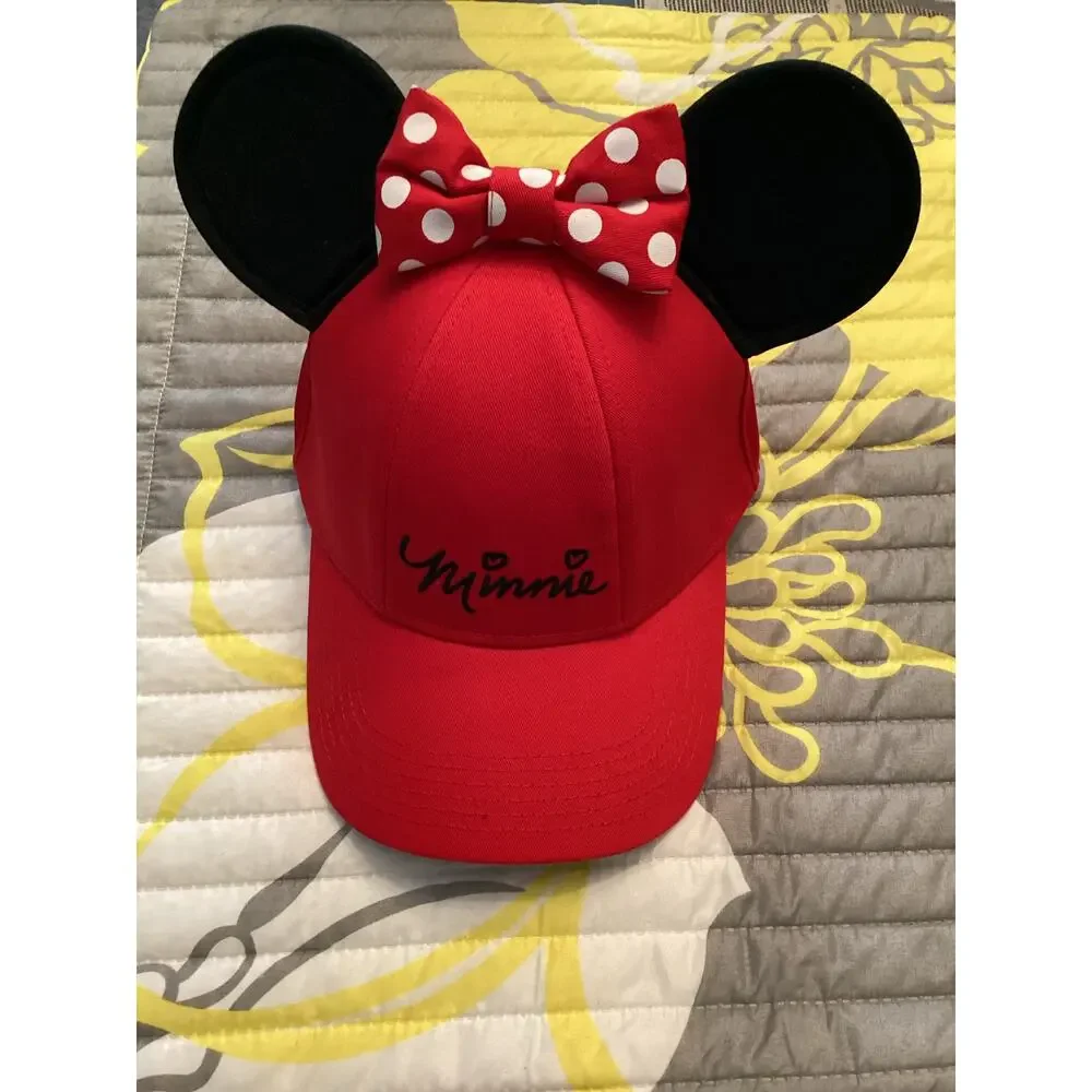 NWOT Disney Minnie Mouse Red Signature Baseball Cap w Black Ears n Polkadot Bow